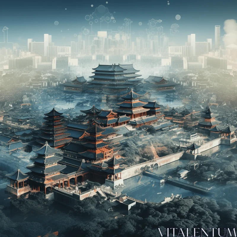 Ancient Chinese Town: Aggressive Digital Illustration from the Sui Dynasty AI Image