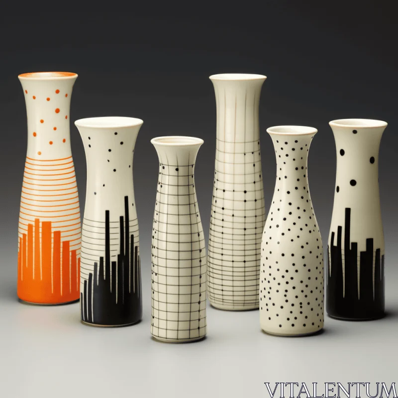 AI ART Whimsical Skyline: Nifty Vases with Black and Orange Designs