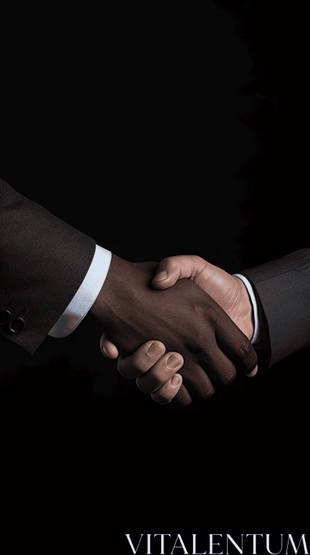 Captivating Business Image: Two Men Shaking Hands on Black Background AI Image