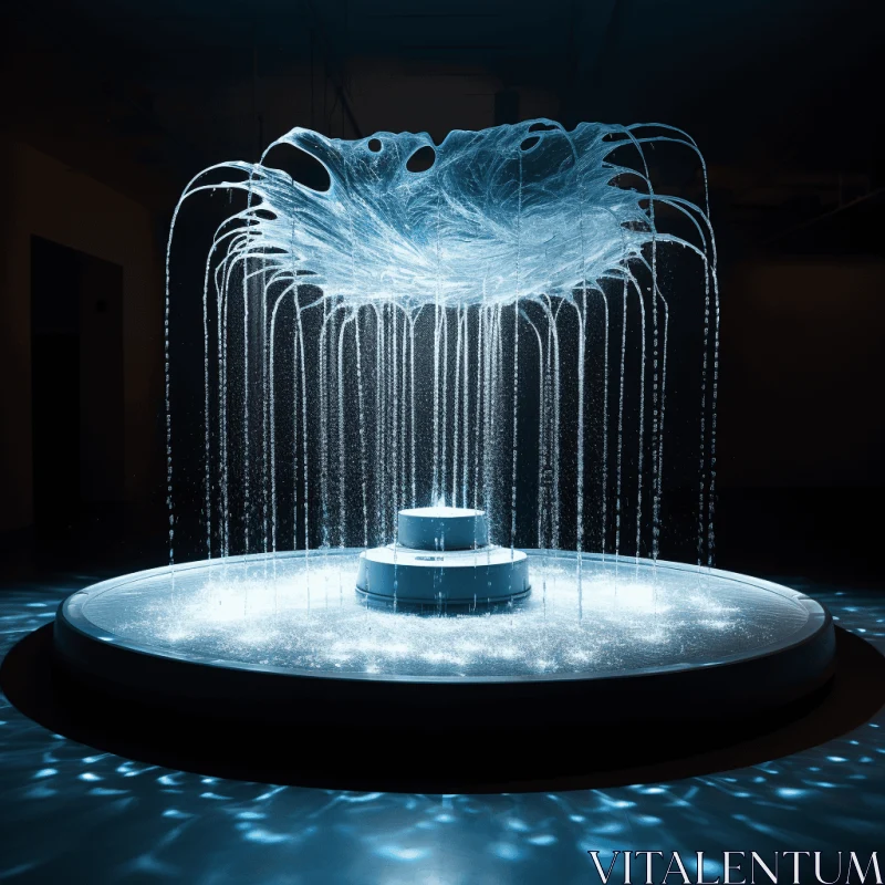 Enigmatic Fountain: Captivating Conceptual Installation in a Dimly Lit Room AI Image