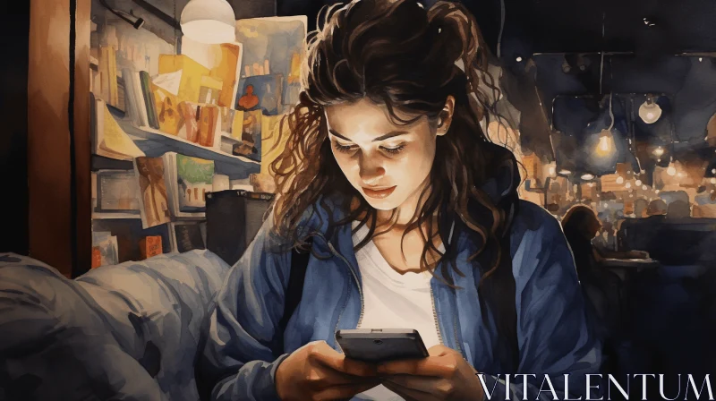 Captivating Realistic Hyper-Detailed Portraits: A Girl Reading a Book on Her Phone AI Image