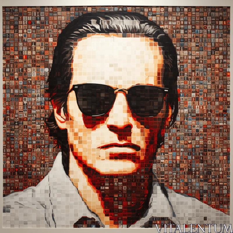 Captivating Art: Mysterious Man in Sunglasses - Pixelated Portraits AI Image
