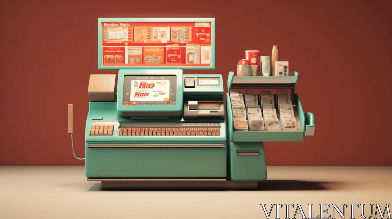 Vintage Cash Register 3D Render: Post-'70s Ego Generation AI Image