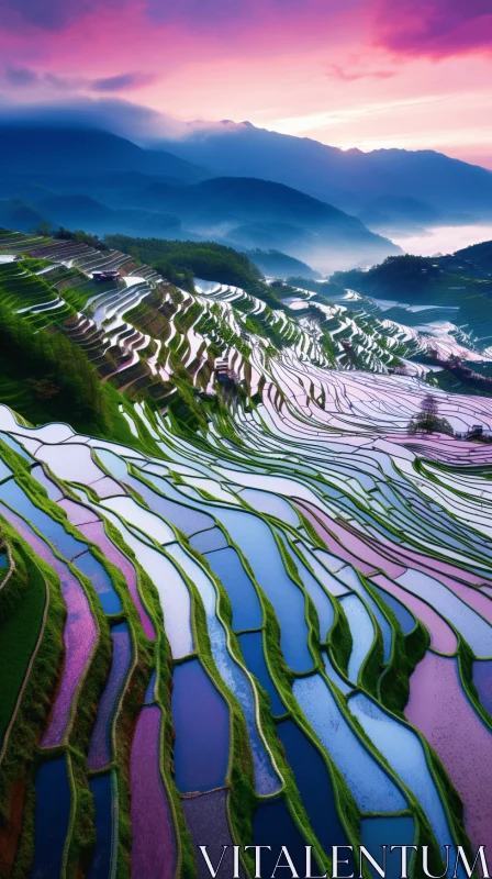 Captivating Rice Terraces in Hefei: Striking Digital Surrealism AI Image