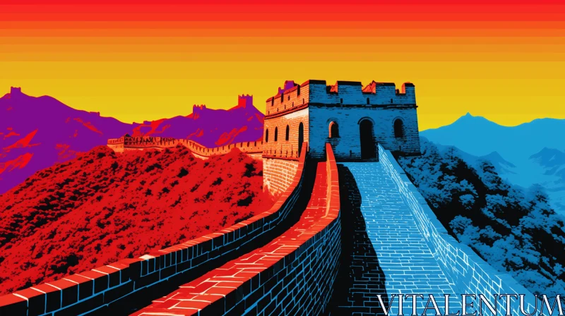 Captivating Pop Art Illustration of the Great Wall of China AI Image
