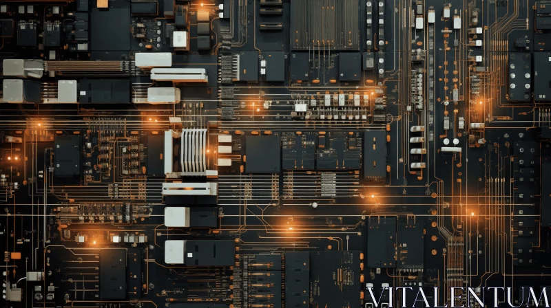 Mesmerizing Electronic Circuit Board with Orange Lights | Captivating Cityscape AI Image
