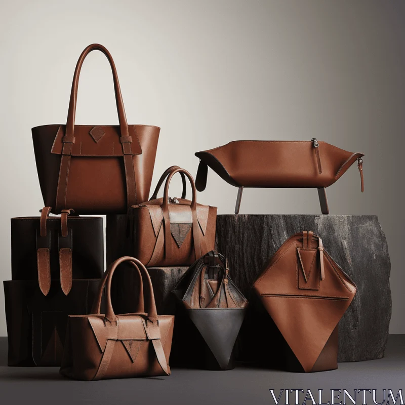 Elegant Brown Leather Bags: Sculptural and Geometric Design AI Image