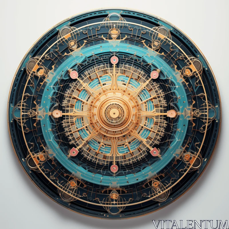 Impressive Futuristic Mandala on Wall | Dark Sky-Blue and Bronze AI Image
