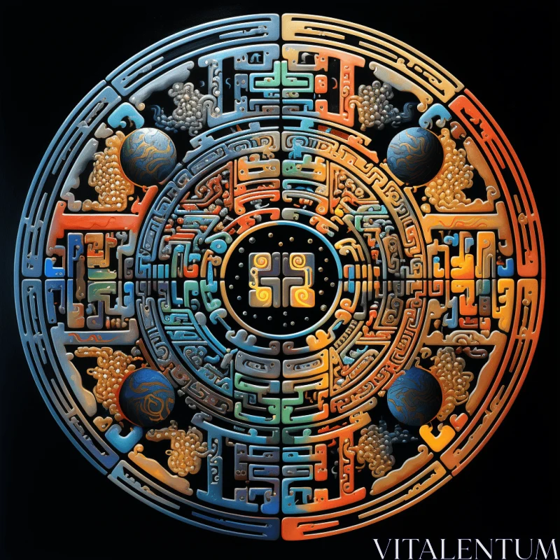 Captivating Aztec Calendar Sculpture: Vibrant Colors and Intricate Details AI Image