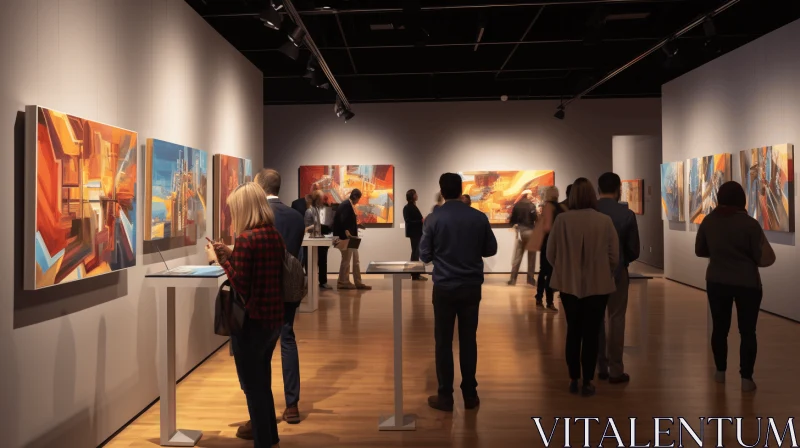 AI ART Captivating Artwork in an Art Gallery | Dark Sky-Blue and Orange