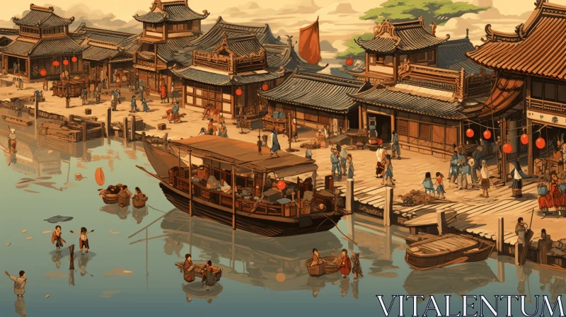 Explore the Serene Beauty of an Asian Small Town AI Image