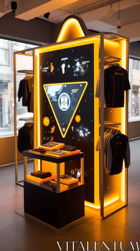 Futuristic Illuminated Clothing Display | Black and Amber | Technological Marvels AI Image