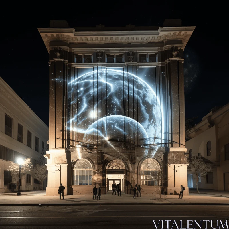 Captivating Building with Luminous Spheres and Swirling Vortexes AI Image