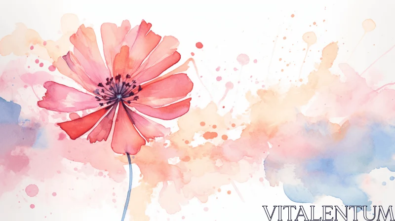 Captivating Watercolor Flower Painting in Pink and Blue AI Image