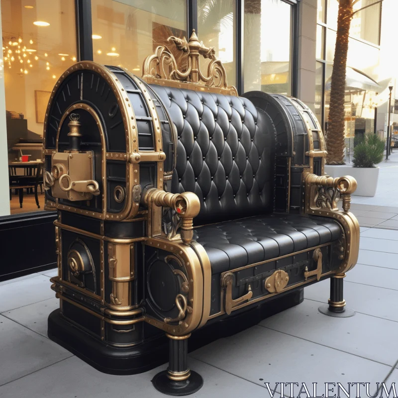 Steampunk-Inspired Black and Gold Clock Bench | Extravagant Design AI Image