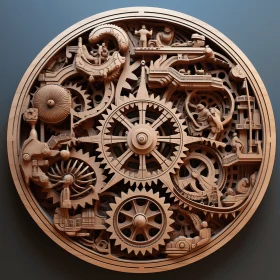 Intricately Carved Wooden Clock with Futuristic Victorian Aesthetics