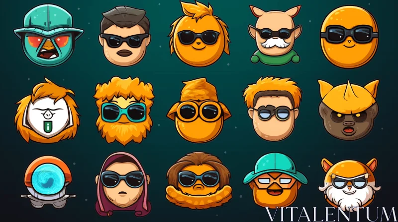 Dark Atmosphere Cartoon Characters with Glasses and Sunglasses AI Image