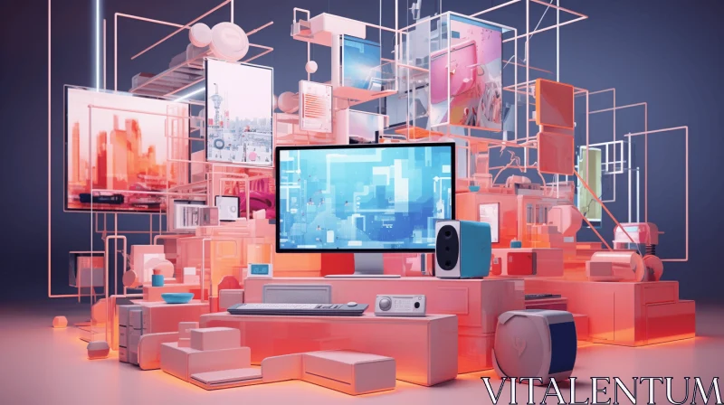 Vibrant Modern Interior with Digital Gadgets | Dystopian Landscapes AI Image
