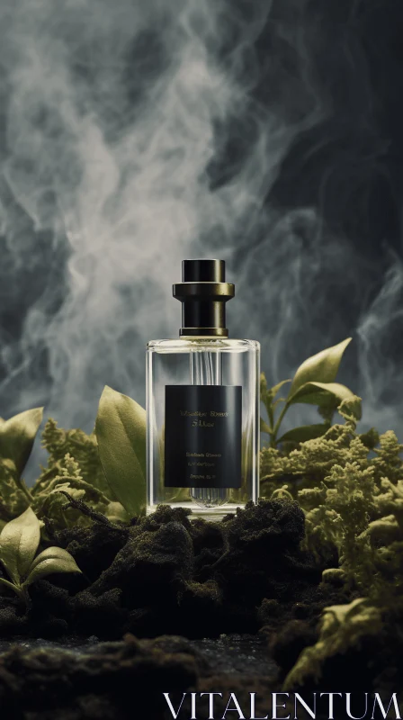 Enigmatic Perfume Bottle: A Surreal Nature-Inspired Composition AI Image