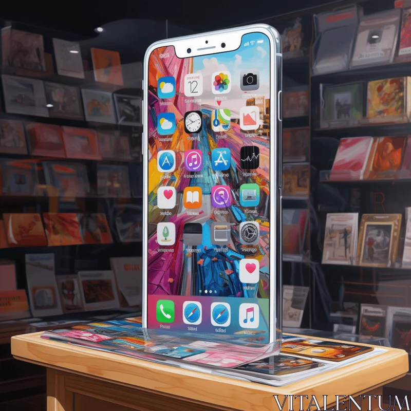 Hyperrealistic Painting of a Smartphone on a CD Store Display AI Image