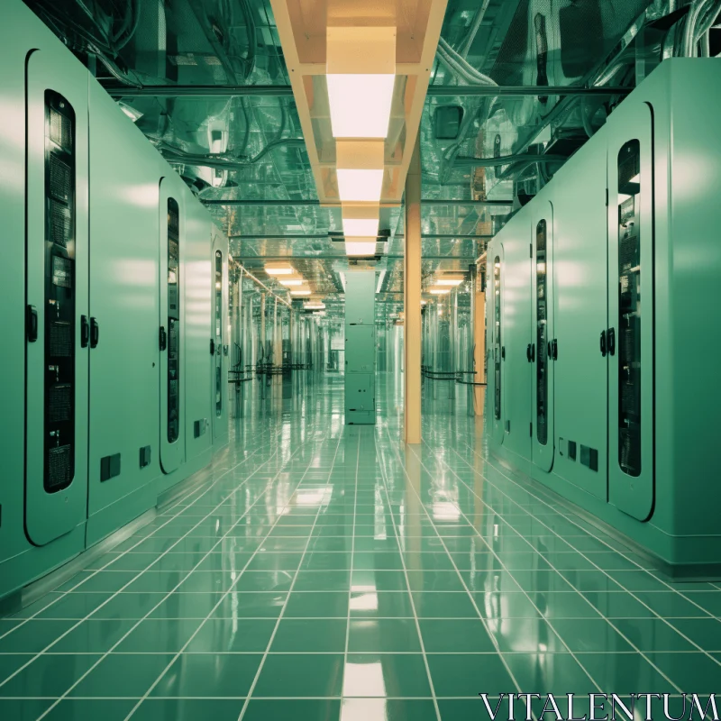 Green Datacenter Corridor: Vintage-Inspired Storage Systems AI Image