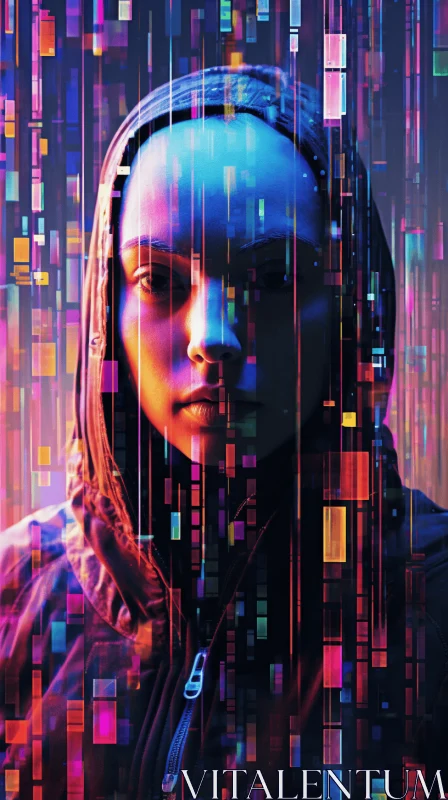 Captivating Glitch Art Poster with Cyberpunk Futurism AI Image