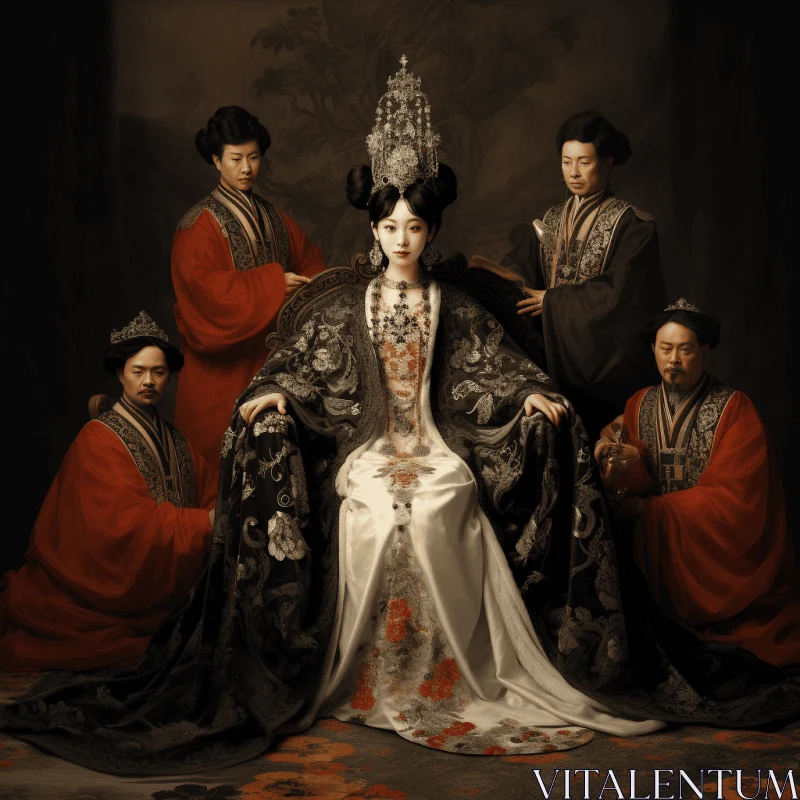 Opulent Contemporary Realist Portrait Photography of Five Men in Zhongguanju Attire AI Image
