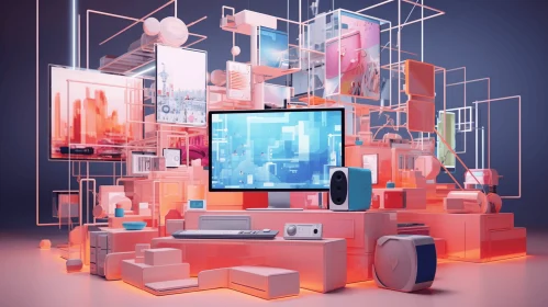 Vibrant Modern Interior with Digital Gadgets | Dystopian Landscapes