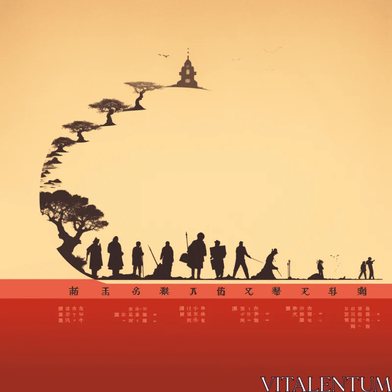 Silhouette Art Calendar: Traditional Chinese Landscape with a Touch of Adventure AI Image