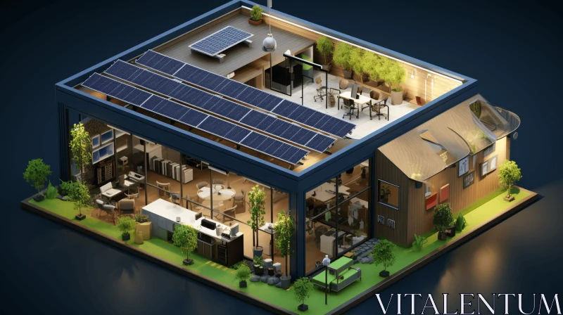 Three-Dimensional Rendering of a Restaurant with Solar Panels - Architectural Art AI Image
