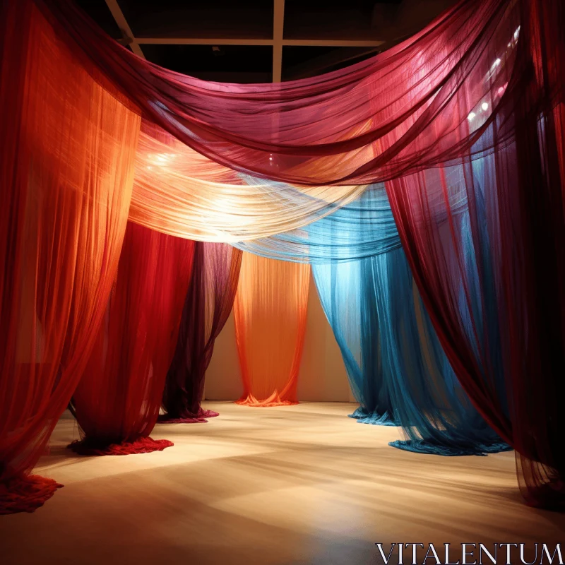 Captivating Abstract Exhibit: Curtains and Hanging Lights by Daniel Cimarro AI Image