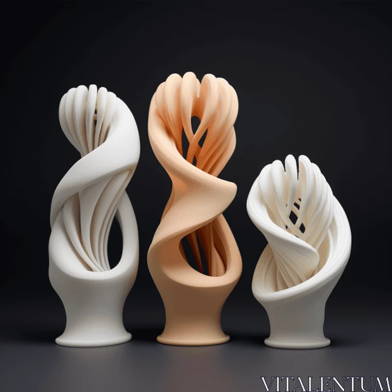 Abstract 3D Printed Vase Collection in Light Beige and Orange AI Image