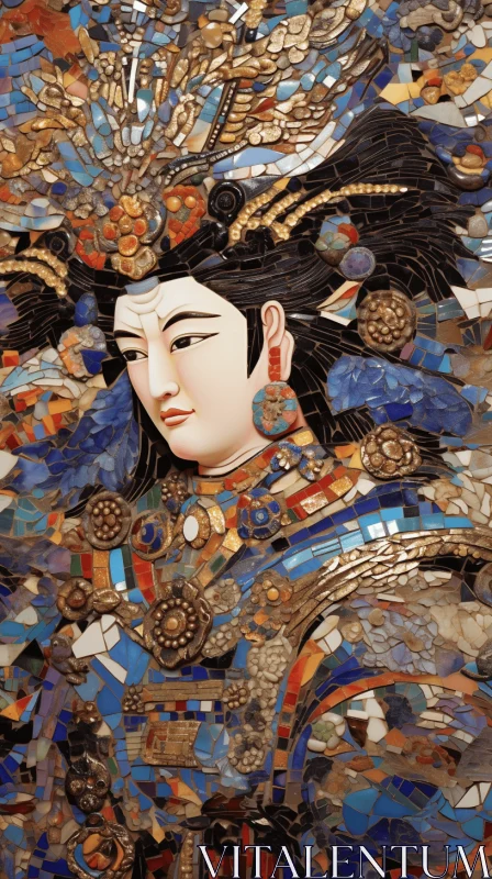 Captivating Chinese Mosaic Artwork | Golden Gown | Meticulous Military Scenes AI Image