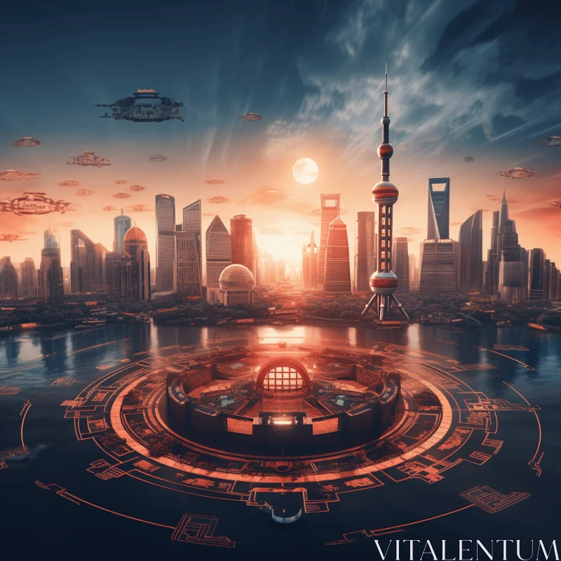 Futuristic Shanghai City Scene with Aliens and Jets - A Cryptidcore Masterpiece AI Image