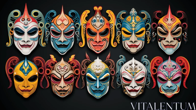 AI ART Colorful Masks on a Black Background | Detailed Character Design