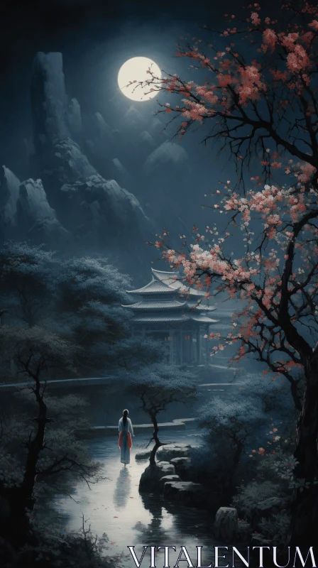 Moonlit Oriental Landscapes: A Captivating Digital Fantasy AI Image