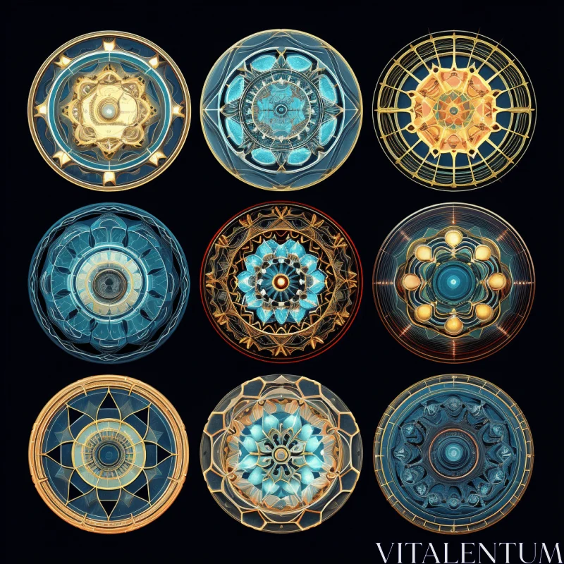 Circular Gold and Blue Backgrounds: Mystic Mechanisms AI Image