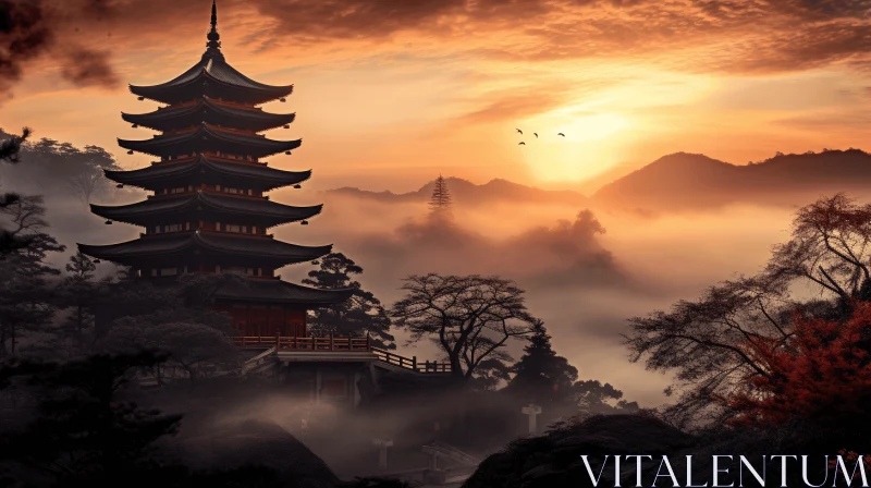 Misty Pagoda in Nature: A Captivating 32k UHD Image AI Image