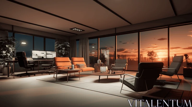 Luxurious Office Interior | Realistic 3D Rendering | Sunset Design AI Image