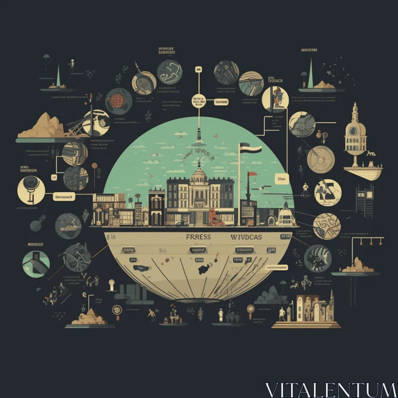 Captivating Vintage Illustration of World Cities with Icons AI Image