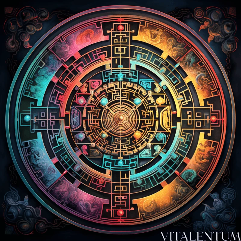 Intriguing Aztec Calendar Art: Mystic Mechanisms and Multilayered Dimensions AI Image