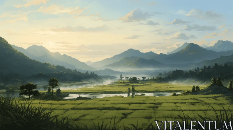 Serene Sunrise Mountain Valley - Capturing the Beauty of Nature AI Image