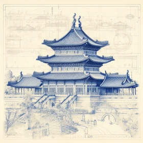 Traditional Chinese Pagoda Blueprint: Realism with Fantasy Elements