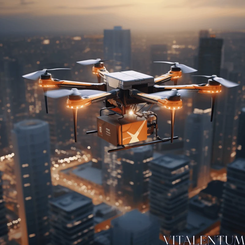 Captivating Image of a Delivery Drone Flying Over a City AI Image