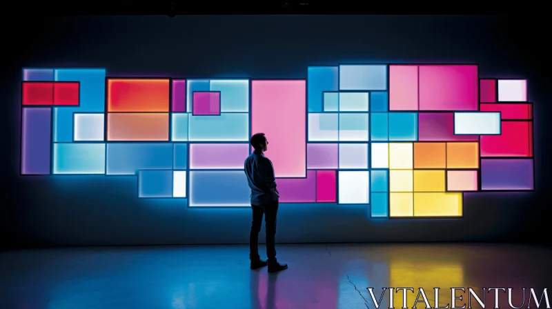Captivating Technological Art: Vibrant Color Blocks and Silhouette Lighting AI Image