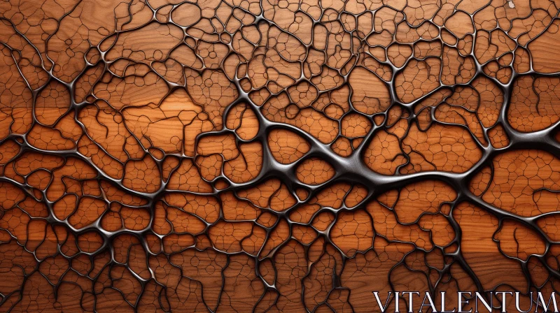 Abstract Wood Art: Intricate Molecular Structures on Cracked Landscape Backgrounds AI Image