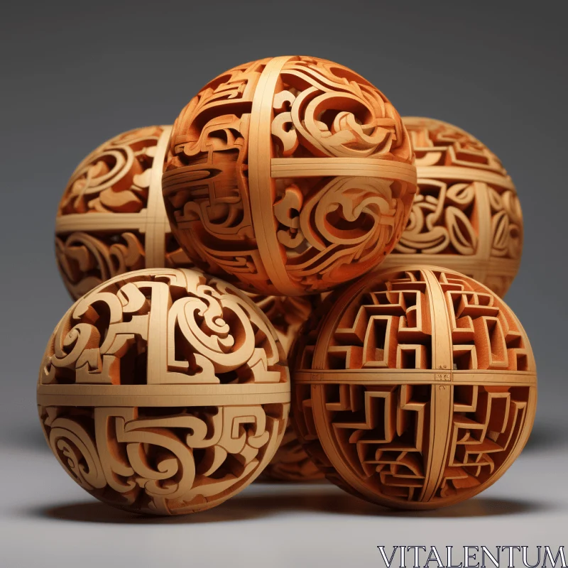 Intricately Designed Wooden Balls with a Chinese Influence AI Image
