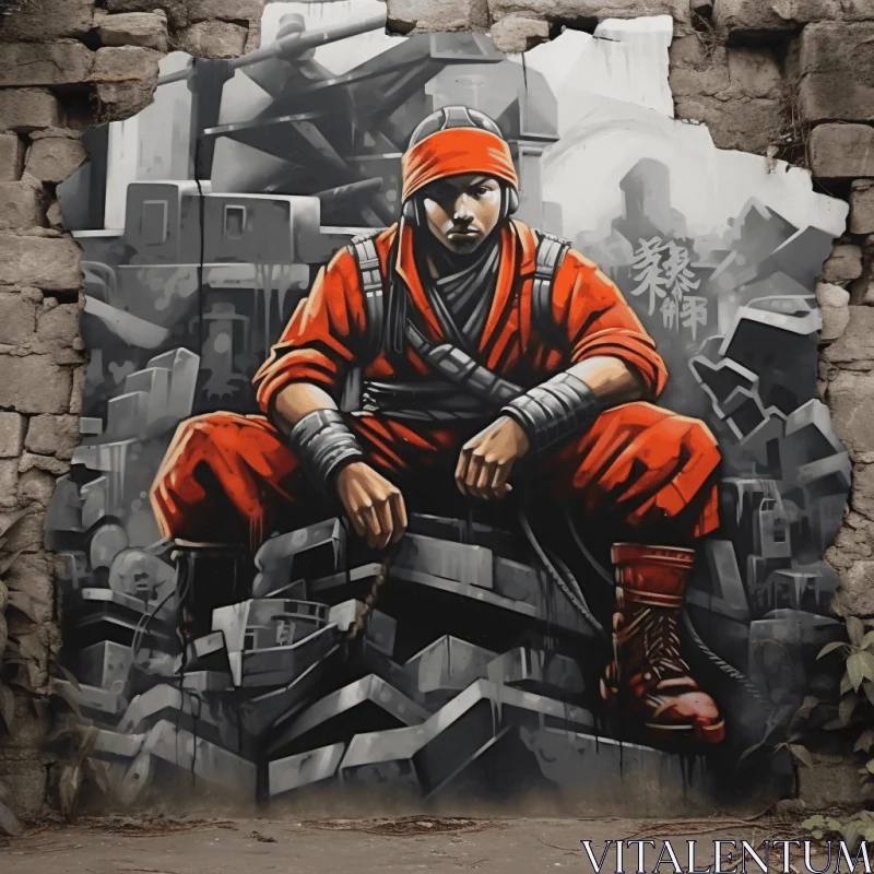 Graffiti Man Sitting on Rocks - Realistic Hyper-Detailed Street Art AI Image
