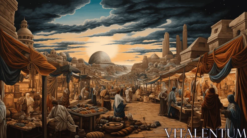 AI ART Impressive Skies: A Mesmerizing Illustration of a Market in the Middle East