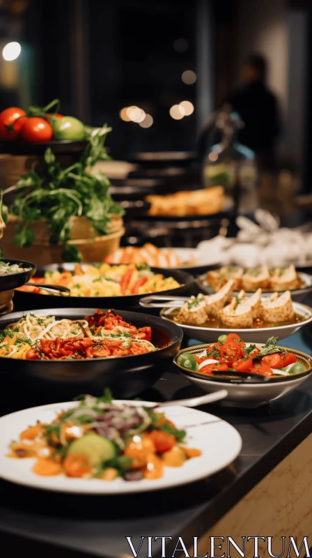 Exquisite Assortment of Food on a Black Buffet Table AI Image